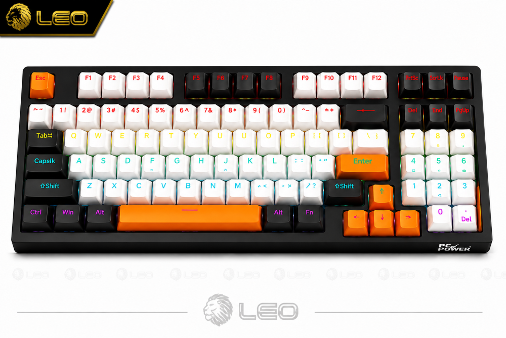PC Power K98 RGB Black & Gray + Orange Wired Mechanical Gaming Keyboard